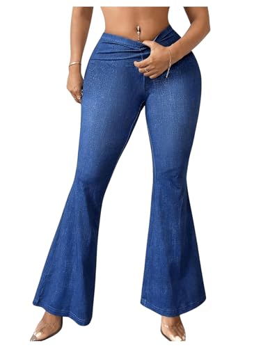 WDIRARA Women's High Waisted Ruched Stretchy Flare Leggings